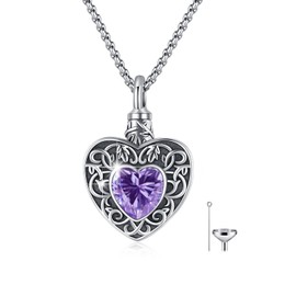 Amethyst Urn Necklace for Ashes Sterling Silver Heart Cremation Jewelry Tree of Life Memorial Gifts Keepsake Jewelry w/Funnel Filler Xmas Gifts for Women Men (2-Amethyst)