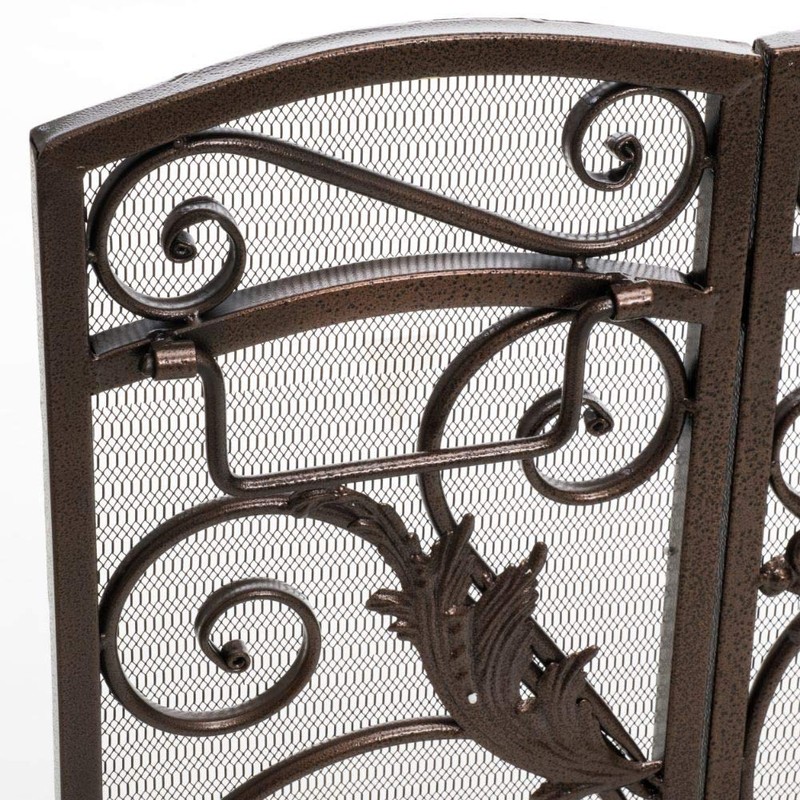 Christopher Knight Home Waterbury Fireplace Screen, Gold Flower On Black