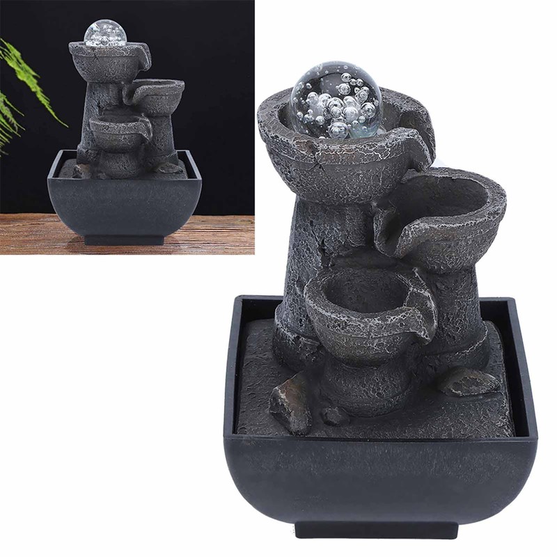 LED Illuminated Tabletop Waterfall Flowing Water Fountains with Ball for