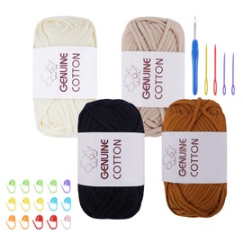 FALSKT Chunky Yarn for Crochet Soft Cotton Yarn 4x50g Easy Crochet Yarn for Beginners Thick Wool for Knitting Crafts Amigurumi with Crochet Hook Plastic Needles Stitch Markers