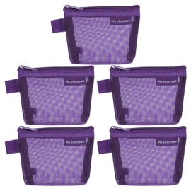 uxcell Mini Zipper Mesh Bag 3" x 5", 5 Pcs Nylon Small Makeup Zipper Mesh Pouch Cosmetic Case Mesh Storage Bags for Earphone, Credit Card, Purple