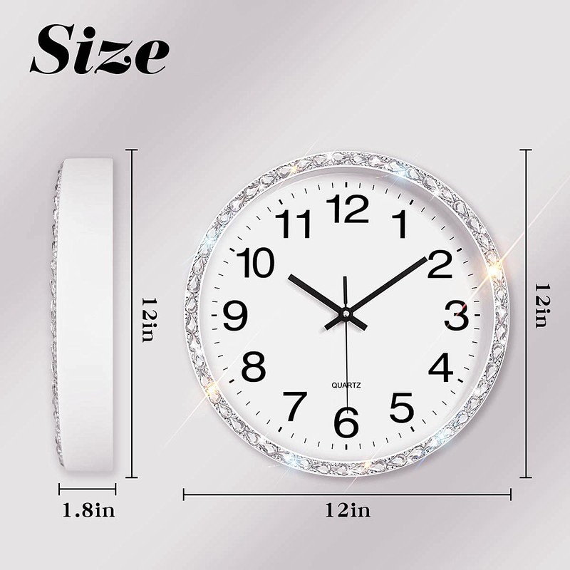 GUFONKOD Bling Crystal Round Wall Clock for Wall Decoration,Design Glass