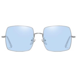 Classic Square Polarized Dimmable Lens Sunglasses Wellington Women's UV Protection with Storage Case Large (Silver Frame | Blue Dimmer Lenses)