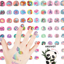 ANIUVOT Mermaid Nail Stickers, Just Stick on Children, Cute Nail Stickers, 10 Pieces, 3D Mermaid Manicure Set, Character Design, 400 Types to Choose from, Mermaid, Rainbow, Stars, Princess, Flower Nail Patterns, Ultra Thin, Overlay, Reward Sticker, Birth