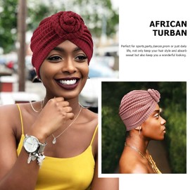 DRESHOW 5 Pack Knotted Headwraps for Women African Turban Pre-Knotted Beanie Headwraps Hair Covers