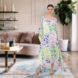 Miss Lavish London Kaftan Dresses - Long Caftan for Women with Pockets - Day Out Sun Evening Holiday Dress Loungewear & Beach Ready Cover-Ups - Geometric, Large