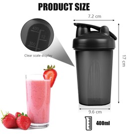 AOGOE Protein Shaker, 400 ml Protein Shaker, Protein Shaker with Measuring Scale and Handle, BPA-Free, Leak-Proof, Durable, Odourless, Shaker for Creamy Whey Protein Powder Shakes (Black + Purple)