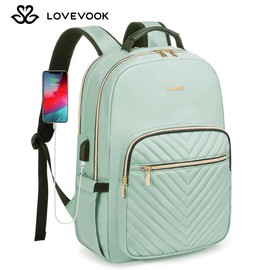 LOVEVOOK Fall Backpack with USB Port, Spring Glow Up Quilted Casual Work Bags for Women with Laptop Compartment, Daypack College Business Teacher Computer Bag Travel Bags Laptop bag Carry on Backpack:_Light green_17.3"