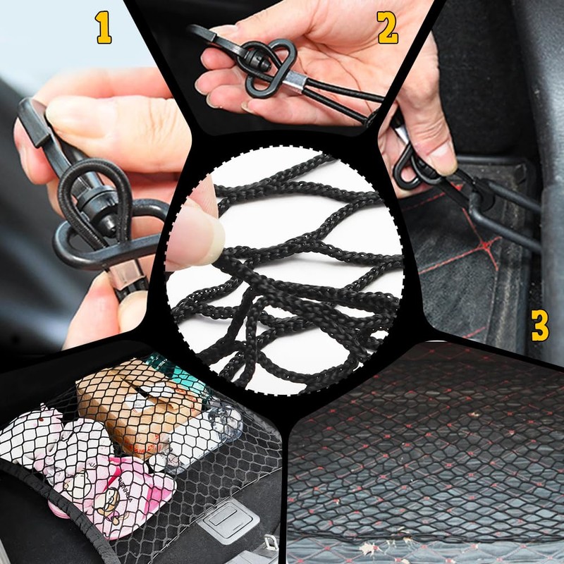 Car Rear Cargo Net, Trunk Cargo Storage Net with Hooks,