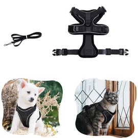 Cat Harness Anti-Escape Adjustable Outdoor Walking Vest, Reflective Strap, Breathable Mesh, Soft and Comfortable Kitty Harness (Black)