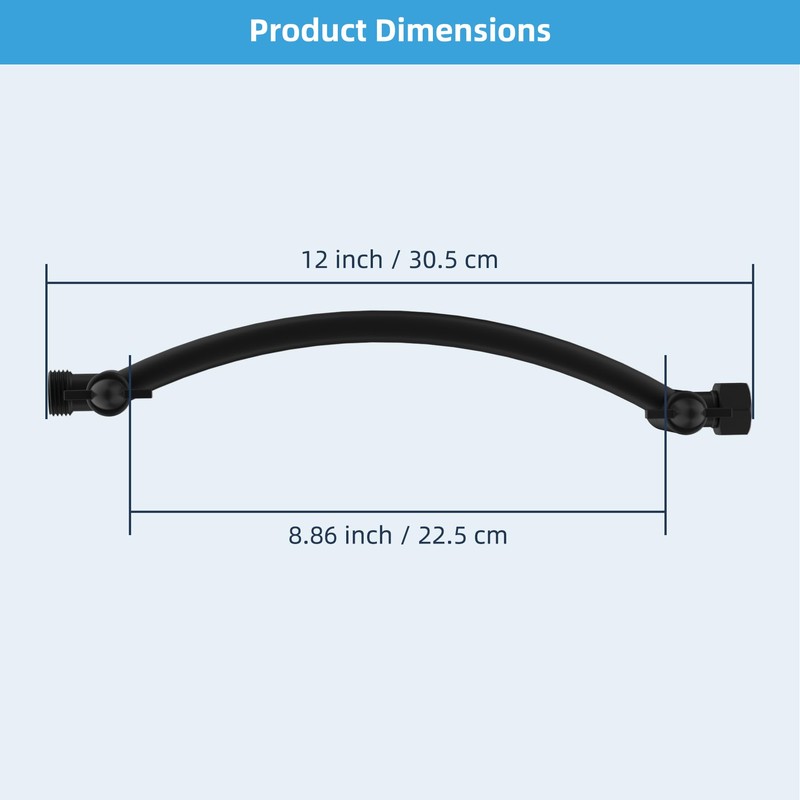 Hibbent All Metal 10'' Shower Head Extension Arm, Brass Flexible