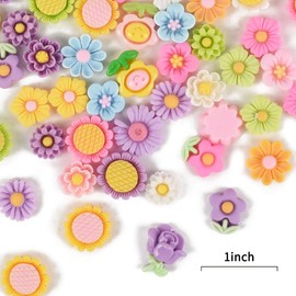 Redvigh Flatback Resin Flower Charms 100PCS, Mini Flower Beads Random Mixed Color Slime Charm Cabochons Embellishments for DIY Making Hair Clips Scrapbooking Decor