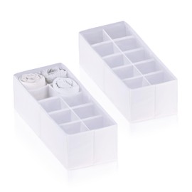 ROW&LINE® - Home Organiser - 10 Extra High Compartments for Clothes, Changing Table & Accessories - Fabric Storage Boxes - Durable & Washable for Wardrobe & Drawer - White - Size: 2x M+