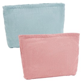 XoeLLe Cosmetic Bag Small Pack of 2 Small Cosmetic Bag for Women Corduroy Cosmetic Bag Small Makeup Bag Toiletry Bag with Zip Travel Cosmetic Organiser, Blue and pink, Daily