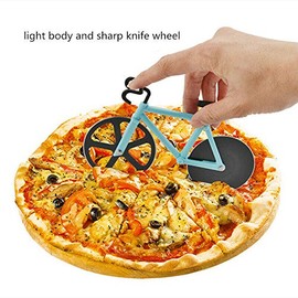 BE-Tool Bicycle Pizza Cutter Wheel, Bike Pizza Slicer Dual Stainless Steel Non-Stick Cutting Wheels with a Stand, for Home Pizza Lovers (1PC, Baby Blue)