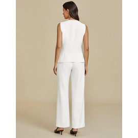 luvamia 2 Piece Sets for Women Summer Womens Vest and Pants Set 2 Piece Set Women Pant Suits for Women Dressy White Vest and Pants Set for Women Cream White Large Fits Size 12 / Size 14