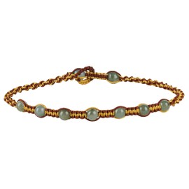 Infinityee888 Jade Anklet yellow brown adjustable woven cord Feng Shui for Men,Women Ankle Bracelet-AK02YB, Large, Stone, Created Peridot