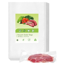 Vacuum Food Sealer Bags 100 Bags, Commercial Grade Textured Food Vacuum Sealer Bag, BPA Free, Thick Embossed Bags for Food Storage and Sous Vide Cooking (15 * 25cm)