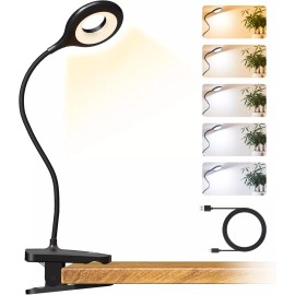 CUHIOY Clip on Reading Light for Bed Headboard, 5 Colors 5 Brightness Desk Lamp
