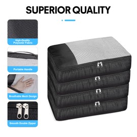 Suitcase Organiser Large Suitcase Organiser Clothes Bags Set Suitcase Organiser Set of 4 Travel Essentials Travel Organiser Bag Packing Bags Suitcase Organiser Travel Cube for Holiday Travel Black