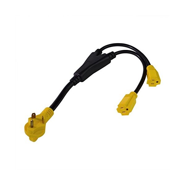 Leisure Cords 24'' RV Y Adapter Cord 30 Amp Male
