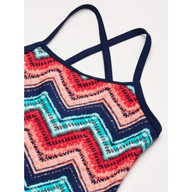 Kanu Surf Girls' Layla Beach Sport Banded 1 Piece Swimsuit, Kirsten Coral Chevron, 10
