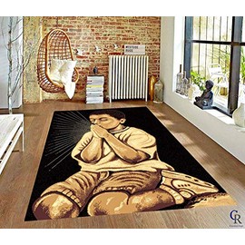 champion rugs Kid Holding Hands Kneeling in Prayer Spiritual Novelty Area Rug for Living Room (5’ 3” X 7’ 5”)