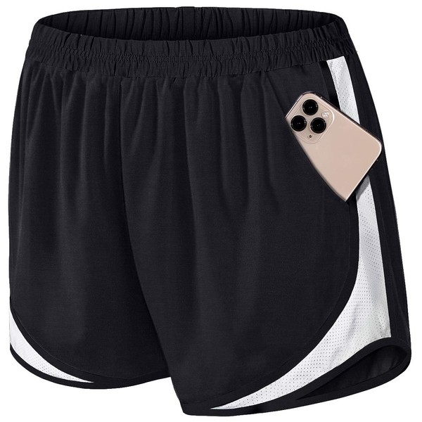 Fulbelle Womens Mesh Shorts,Teen Girls Running Hiking Workout Loose Fit Athletic Gym Yoga Casual Summer Cute Comfy Sweat Shorts Black White Large