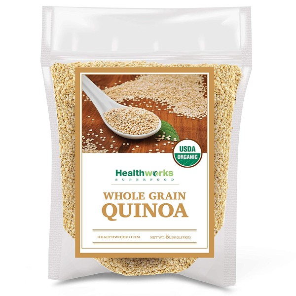 Healthworks Quinoa White Whole Grain Raw Organic (80 Ounces / 5 Pounds) | Protein, Fiber & Iron | Peruvian Origin | Rice & Pasta Substitute