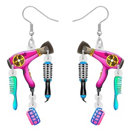 HUAGEO Acrylic Cute Hairdryer Cosmetic Earrings Double Sided Design Comb Lipsticks Mirrors Dangle Fun Jewelry For Women Hair Stylist Charms Gifts (Rose)