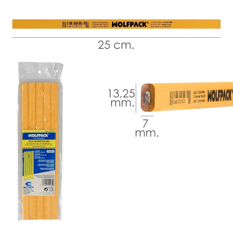 WOLFPACK LINEA PROFESIONAL Standard Extra Long 5 Pencils Carpenter's Pencil