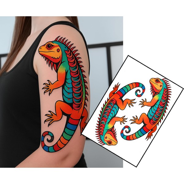 Vibrant Curled Lizard Temporary Tattoos – Set of 2 –