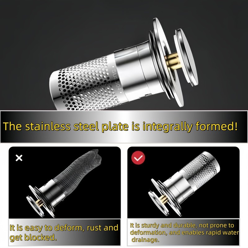 KaiLeQi Bathroom Sink Drain Strainer, Stainless Steel Pop-Up Stopper with
