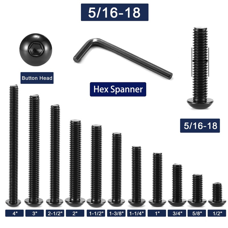 5/16-18 x 1" Button Head Socket Cap Bolts Screws, 10Pcs