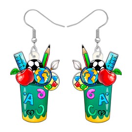 DALANE Acrylic Fun School Supplies Teacher Earrings Dangle Drop Pencil Pen Holder Crayons Teacher Appreciation Gifts for Women Back to School Jewelry (Pen Holder)