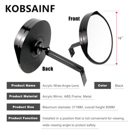 KOBSAINF 12 Inch Convex Mirror Outdoor with Adjustable Wall Fixing Bracket, Driveway Mirror for Wide Angle View Security Blind Spot