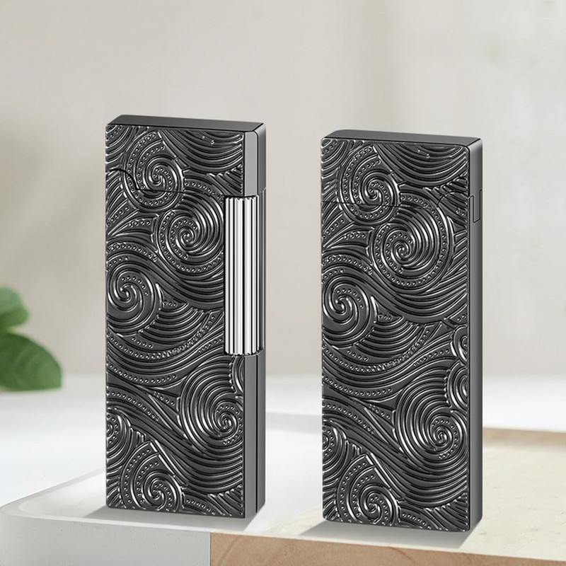 Metal Butane Lighter,Swirl Design, Soft Flame (Gold)