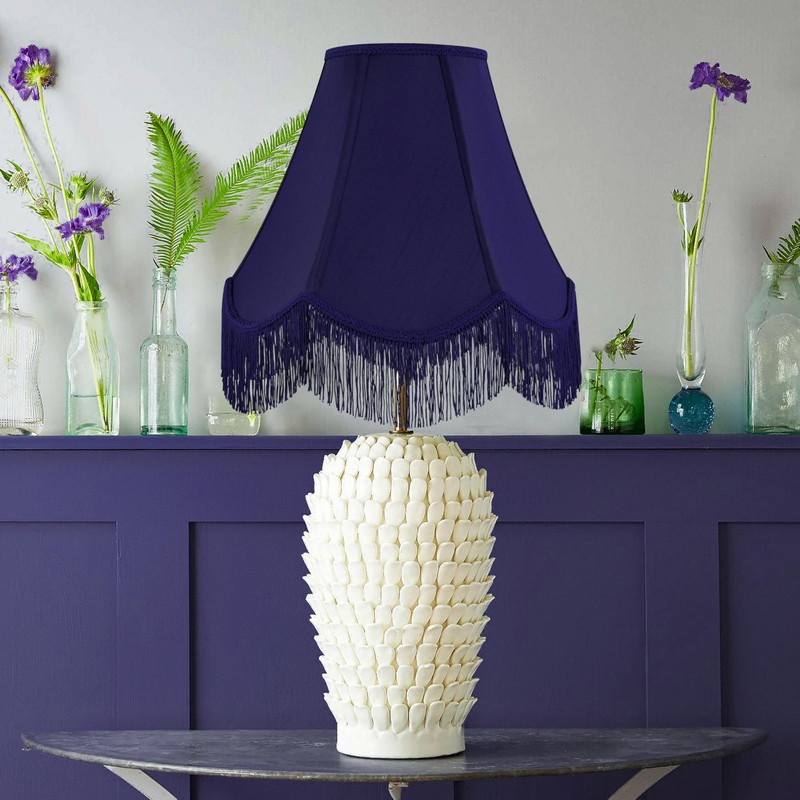 GO&SO Blue Silk Bell Lamp Shades Petal Edge Braid with