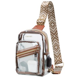 TINYAT Small Clear Sling Bag Stadium Approved Transparent Chest Bag Crossbody Fanny Pack Shoulder Bag Clear Purses for Women