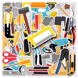 50 Pcs Tools Stickers for Water Bottle,Laptop,Bike,Guitar,Scrapbook, Luggage,Motorcycle,Skateboard,Suitcase,Cartoon Hammer Tool Waterproof Sticker,Aesthetic Vinyl Decals,Gift for Kids Teens Girls