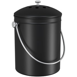 Utopia Kitchen Compost Bin for Kitchen Countertop - 1 Gallon Compost Bucket for Kitchen with Lid - Includes 1 Spare Charcoal Filter (Black)