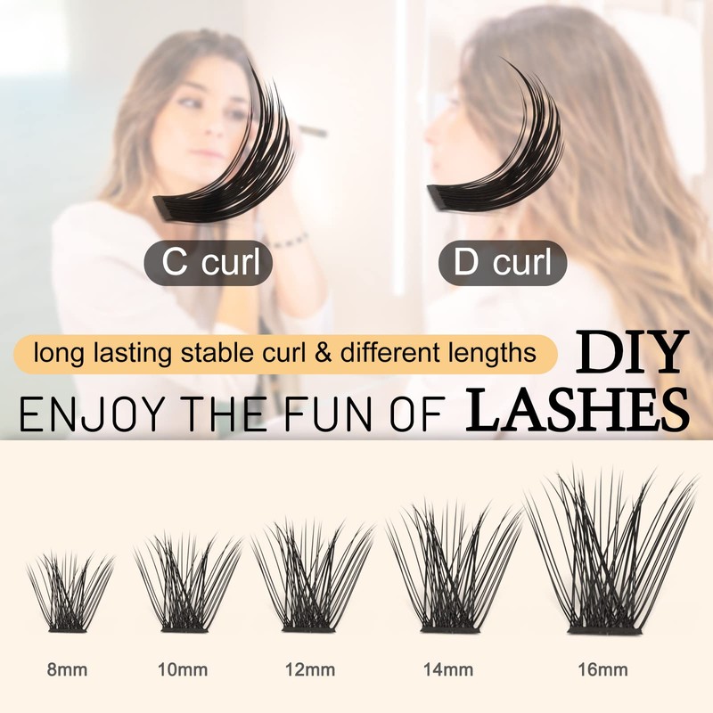 QUEWEL Individual Eyelashes, Individual Eyelash Clusters, Lashes, Mega D Curl,