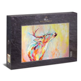 Ulmer Puzzleschmiede - Art Puzzle Colourful Deer - Modern Oil Painting as a Classic 1000 Piece Puzzle - The Painted Deer as an Abstract Animal Puzzle