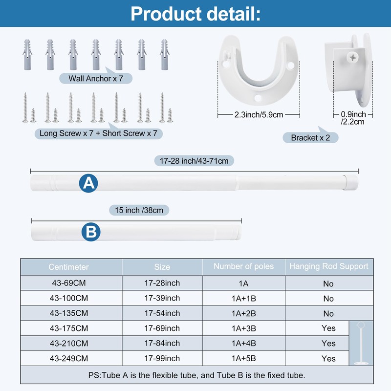 WARDENIX Adjustable Closet Rod for Hanging Clothes, 17-28inch Heavy Duty