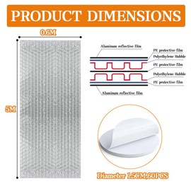 Eco-Friendly Radiator Reflector Panels 0.6m x 5m, Bubble Foil Insulation for Heat Retention, Roof & Wall Thermal Barrier, Durable Aluminum Foil with Bubble Layer
