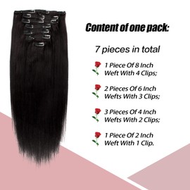 Sixstarhair 12inch Yaki Straight Clip In Hair Extensions For Black Women Double Wefted Pre-Sewed In Natural Italian Yaki Textured Hair Extensions With 7 Pieces Wefts, 120g, 12inch
