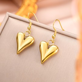 Dreamtimes Puffy Heart Charm Earrings For Women Love Heart Pendant Earrings for Women Cute Small Heart Pendant Earring Protection Prayer Faith Jewelry (Gold)