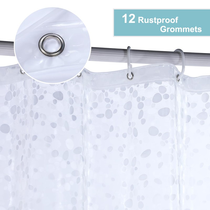 WellColor Short Shower Curtain Liner 65 inch, Pebble Translucent EVA
