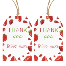 Anwyll Thank You Berry Much Gift Tags,50Pcs Strawberry Thank You Tags with String,Thank You Birthday Party Favor Tags,Sweet Strawberry Theme Hanging Paper Gift Tags for Birthday Wedding Baby Shower
