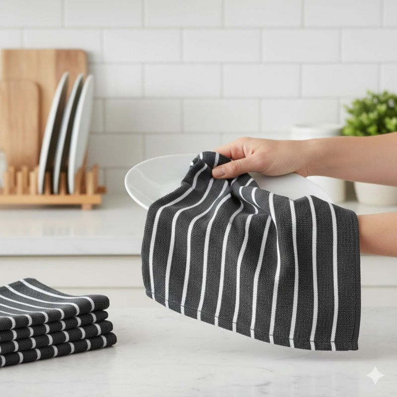 ZEE APPAREL Cotton Kitchen Tea Towels, 5 Pack, Grey with